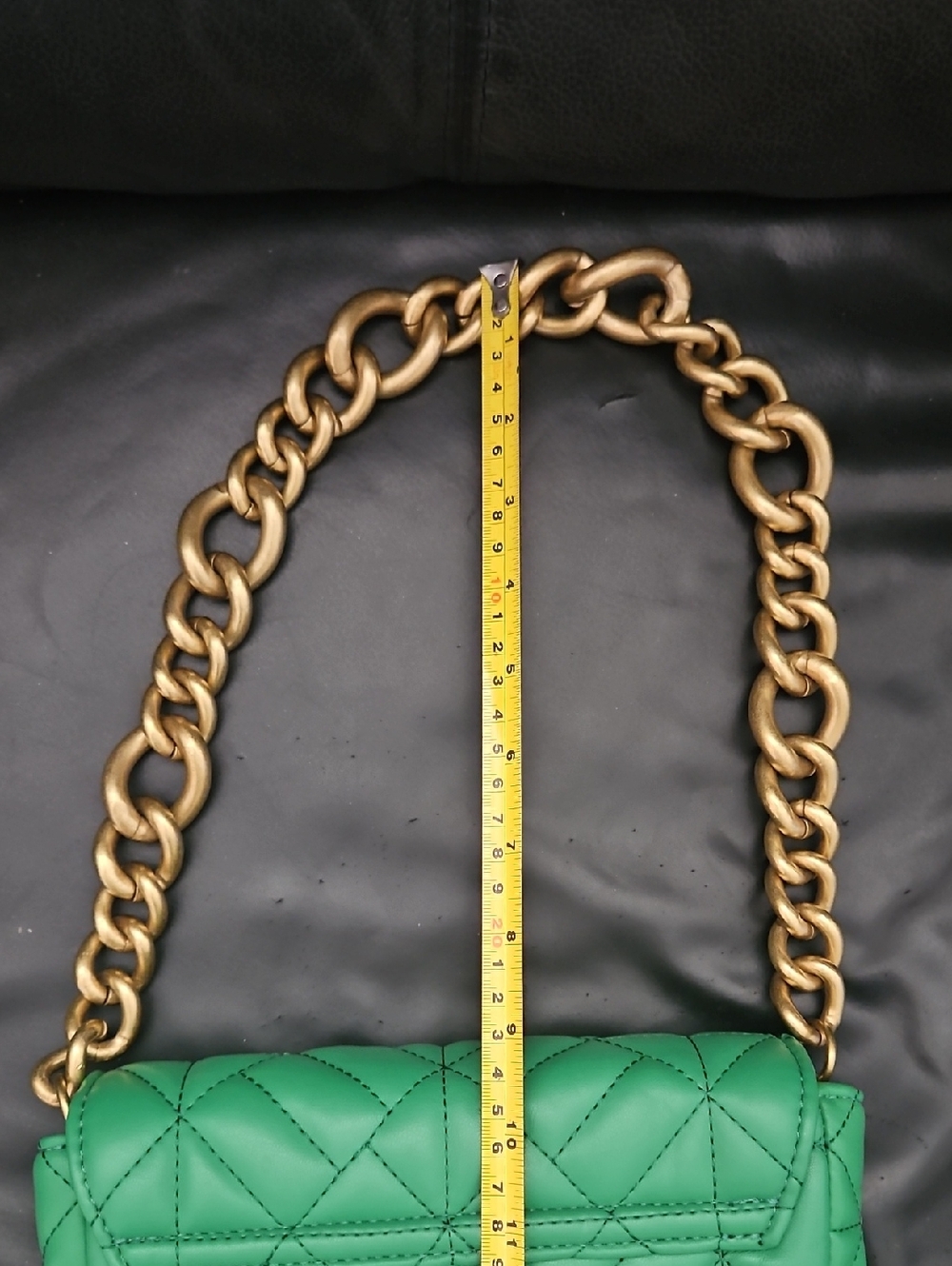 Zara Quilted Green Shoulder Medium Purse Bag Gold Chain Hardware - Picture 4 of 11